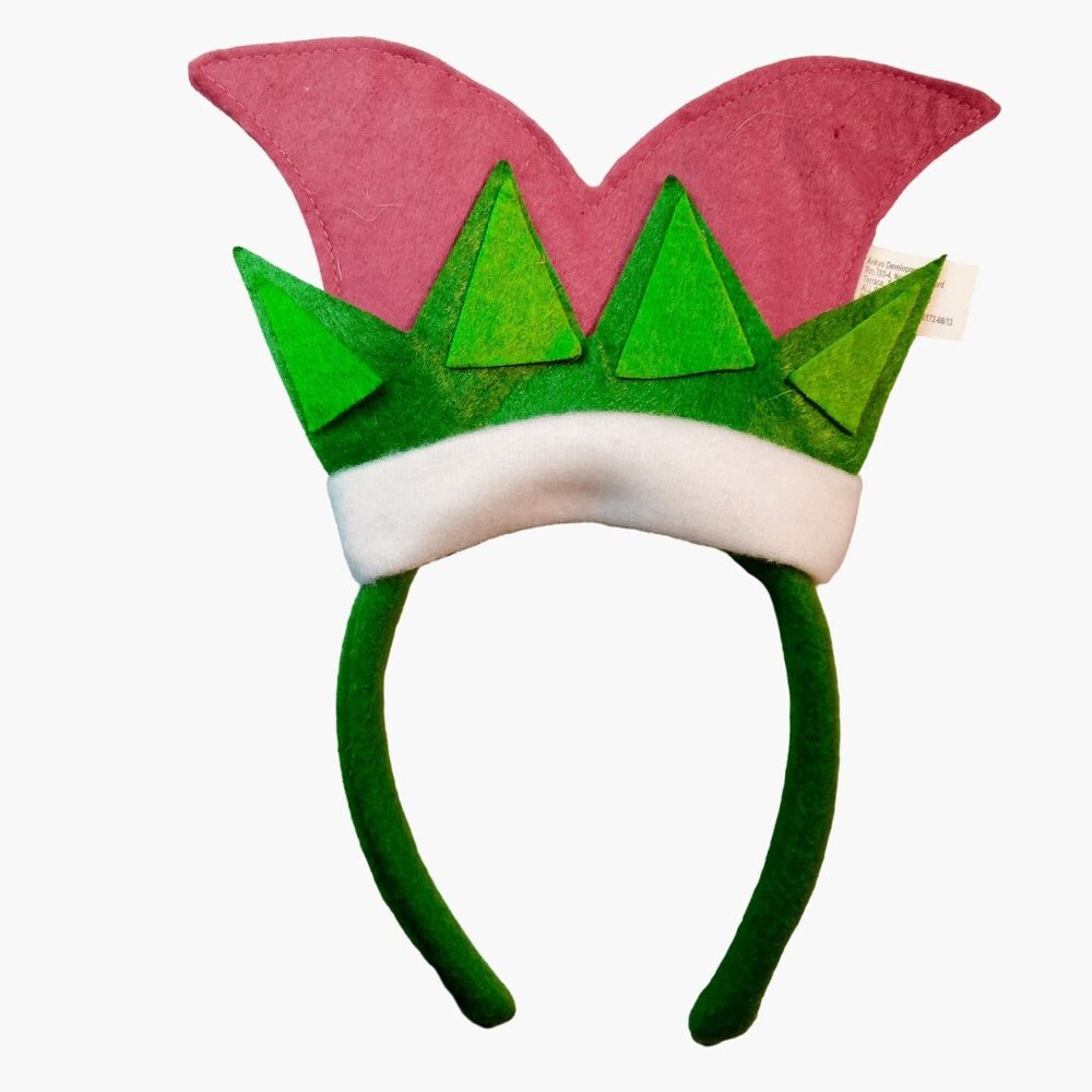 Christmas Elf Headband Kids Crown Santa Helper Red Green Felt Costume